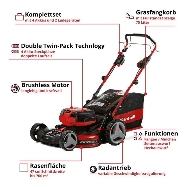 Tondeuse à gazon sans fil Einhell GE-CM 36/47 S HW Li (4 x Batteries + 2 x Chargeurs) - photo 4