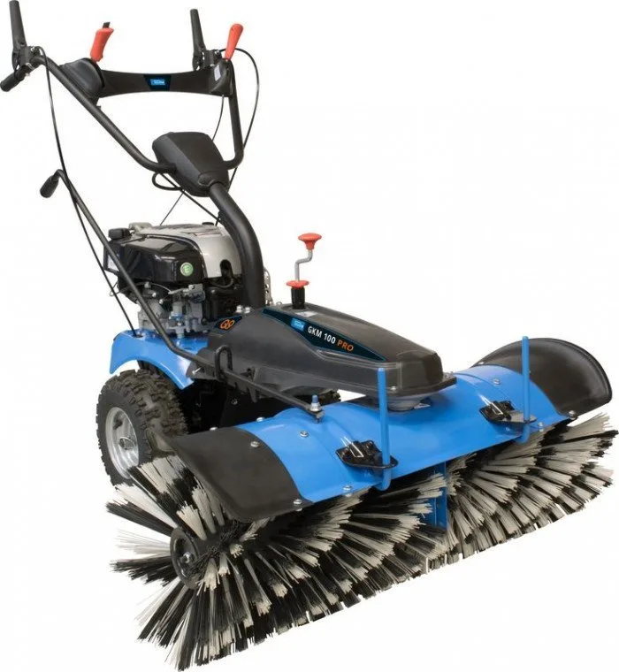 Balayeuse thermique gkm 100 pro moteur briggs & stratton, avec lame à neige et bac de ramassage