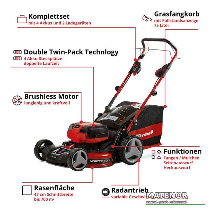 Tondeuse à gazon sans fil Einhell GE-CM 36/47 S HW Li (4 x Batteries + 2 x Chargeurs) - photo 3