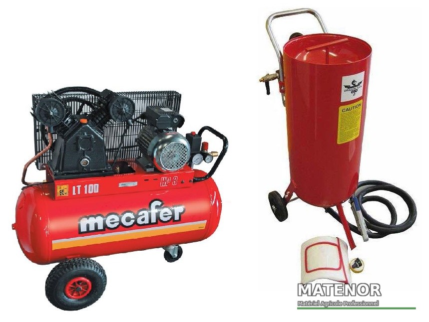 Sandblæsning med 3hk kompressor -100 liter og 38 liter sandblæser