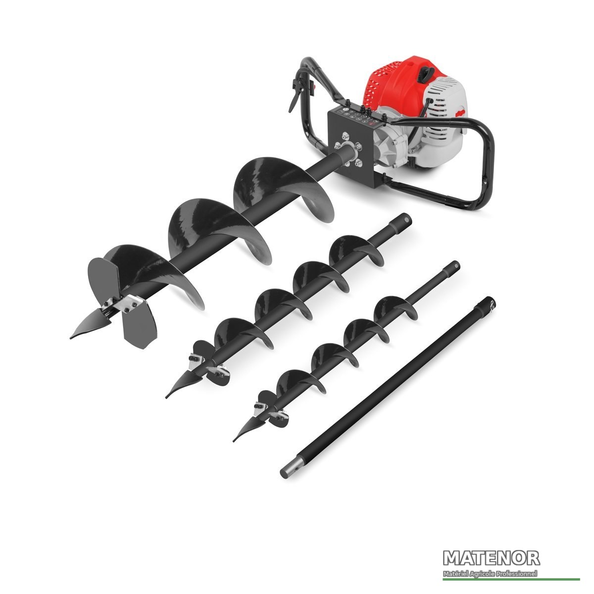 Motorový šroub pro vrtání do zem? 75ccm se 3 bity 90/150/200 mm a prodloužením