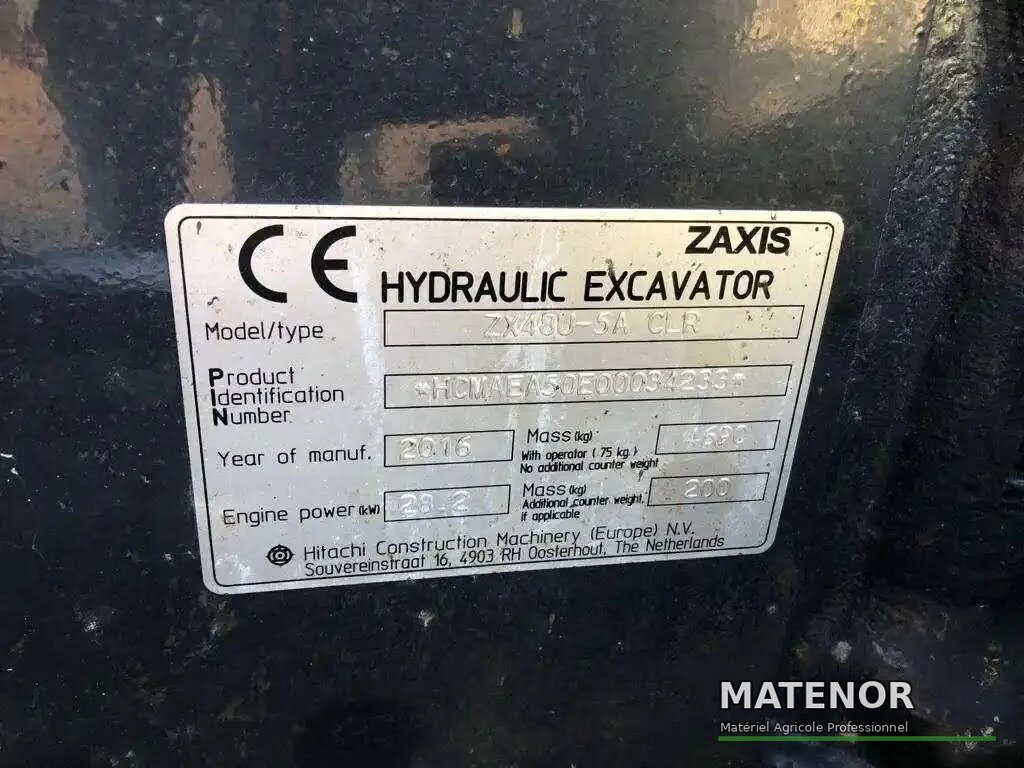 Hitachi ZX48U-5A CLR, (2016), 2430 heures, 5T – occasion - photo 6